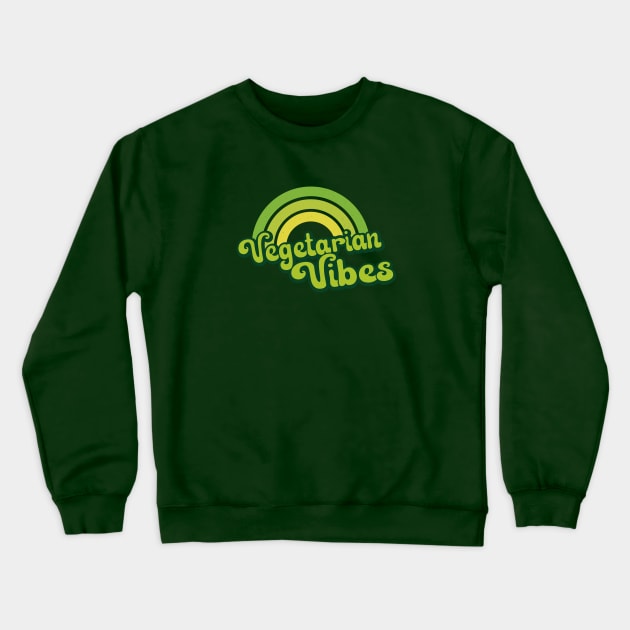 Vegan Vibes Retro Rainbow Green Crewneck Sweatshirt by Jitterfly